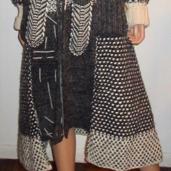 New Gray Cream Sweater Coat XL 10 12 Chunky Belted Italy - Picture 4 of 15